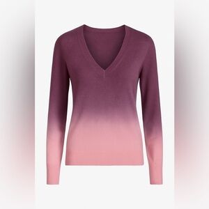 Lord & Taylor 100% Cashmere V-Neck Sweater XS Purple Pink Ombre Gradient Soft